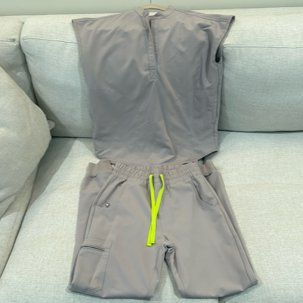 Figs Gray Scrub Set with Neon Accents